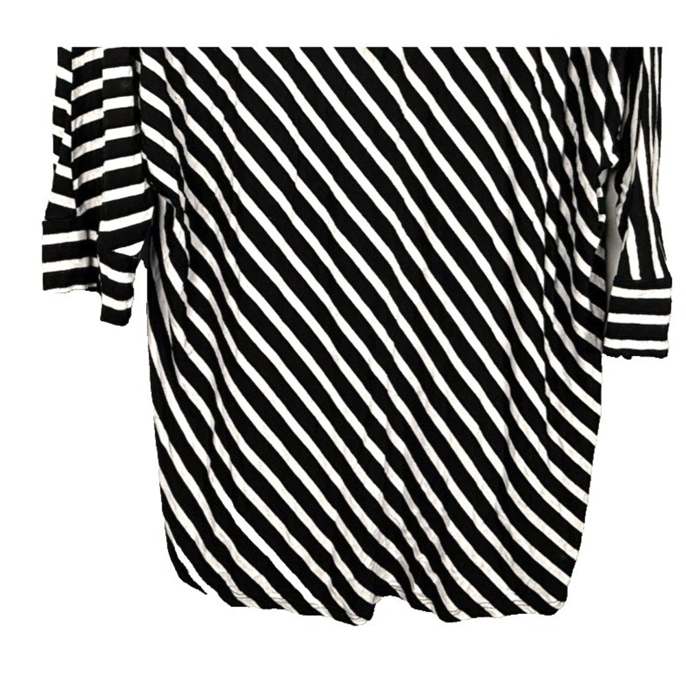 Green Envelope Womens 1X Stripe 3/4 Dolman Sleeve Black White Tunic Blouse Shirt - Picture 3 of 7